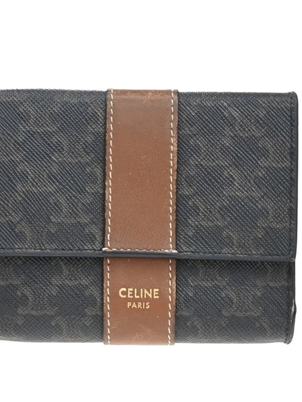 CELINE Logo Triomphe Pattern Bifold Wallet PVC Leather Brown Italy 68KP019